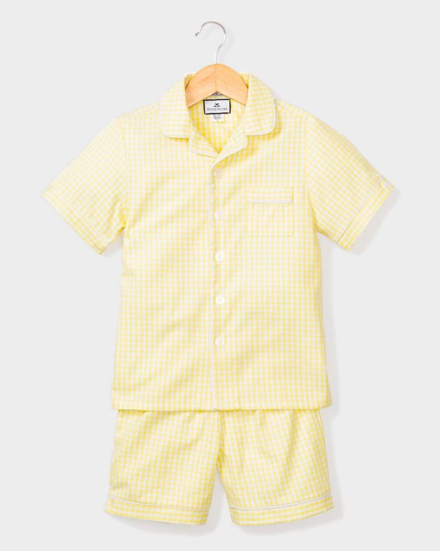 Kid's Gingham 2-Piece Pajama Shorts Set, Size 6M-14